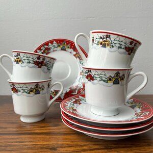 Royal Heritage Holiday Joy Porcelain Tea Set 4 Cups & 4 Saucers